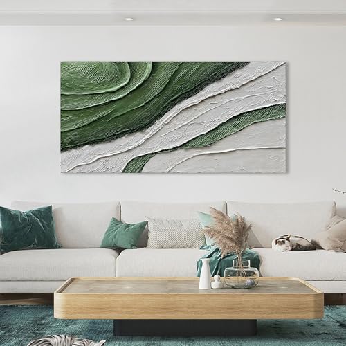 Art 30x60 inch Hand Painted Green and White Textured Oil Paintings Modern Abstract Canvas Art Home wall Decoration - color: Dn178