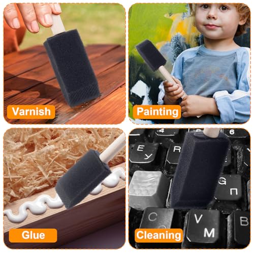 HINZIC 5 Pcs 1" Foam Paint Brushes, Wood Handle Sponge Brushes, Black - color: Black-1inch,5pcs