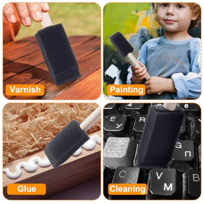 HINZIC 5 Pcs 1" Foam Paint Brushes, Wood Handle Sponge Brushes, Black - color: Black-1inch,5pcs