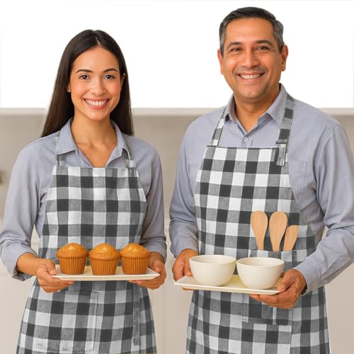 Native Fab Kitchen Apron 2 Pack - 100% Cotton Adjustable, Durable Apron with Pockets, Perfect for Cooking, Baking, Grilling - color: Buffalo, Grey