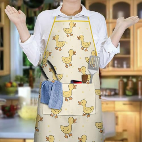 Apron with 2 Pockets,Kitchen Chef Artist Aprons for Cooking Gardening Baking Painting, Waterproof Apron 33" x 27" - color: Duck