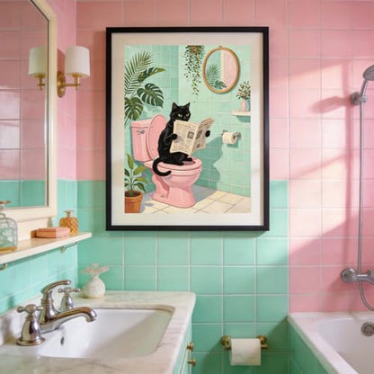 5D Diamond Art Kits for Adults, Black Cat Bathroom Diamond Painting - color: KM1094-1