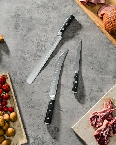 KYOKU 3pc Kitchen Knife Set - Japanese Steel Boning Slicing Butcher Set | 56-58 Hrc German 1.4116 Steel Full Tang Blades, Pakkawood Handles, Meat Fruit Vegetable Dicing Carving Set With Sheaths - style: Boning Slicing Scimitar 3pcs