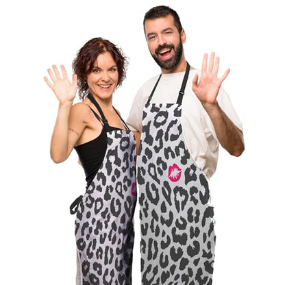 Chef Apron for Women Leopard Texture with Kiss Print Grilling Aprons for Men for Kitchen Cooking Restaurant BBQ Painting Crafting 27” (W) x 31” (H), Waterproof Apron - color: Leopard Texture