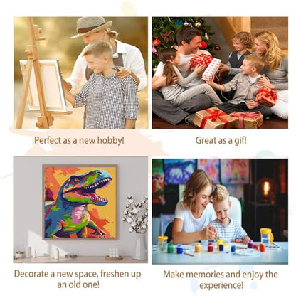 Artunion Framed Paint by Numbers Kit for Adults Beginners & Kids Ages 8-12,Colourful Dinosaur Paint by Number with Frame,Animals Paint by Numbers Kit on Canvas 10 * 10 Inch Without Easel - color: ZXT-183-F