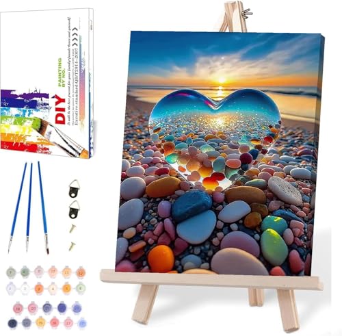 MIRCVSH Love Stone Paint by Numbers for Adults with Framed Canvas-with Wooden Easel,Paint by Number on Canvas,DIY Acrylic Oil Painting Kits with Brushes Nice Gift Box for Home Wall Decor(12x16 Inch) - color: MT11778-Framed