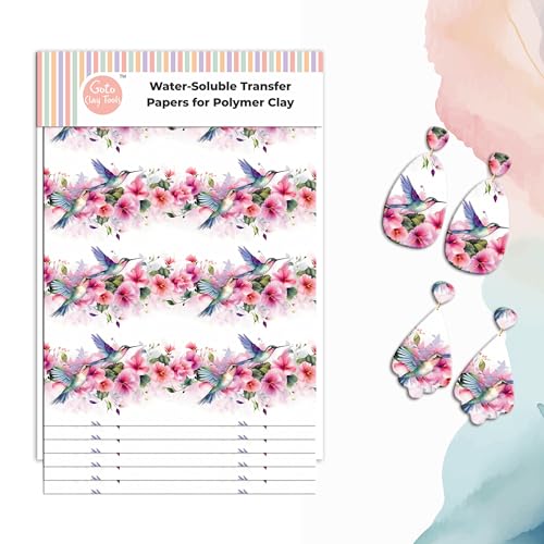 GOTO CLAY TOOLS Polymer Clay Transfer Paper, Hummingbird Floral Border Water Soluble Transfer Sheet for Polymer Clay, Bright Colors Even After Baking, No Cracking, 4 x 5.5 inches, 6 Pcs| TPUS-1154 - color: TPUS-1154
