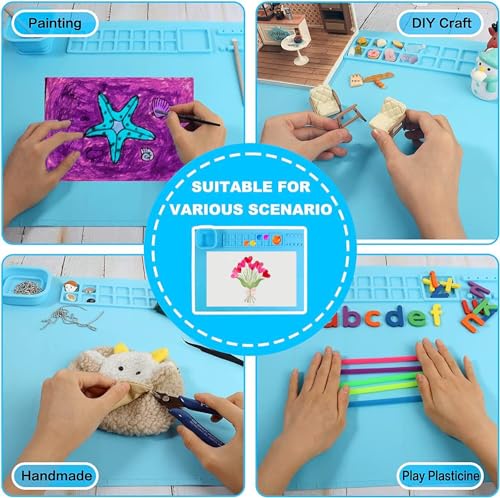Silicone Painting Mat 20"x16", Art Craft Mat with Cup, Blue - color: Blue