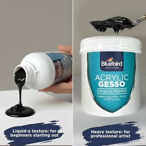 BLUEBIRD Studio Acrylic Gesso - Liquid Gesso Primer for Arylic Painting, Surface Prep Medium (Black, 135.2 Fl Oz)