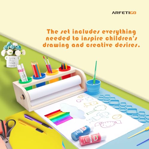 Tabletop Paper Roll Dispenser, Kids Art Easel Desktop Premium Set(Purple) - color: Blue