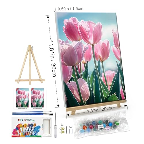 ATDMS Flowers Paint by Numbers Kit for Adults with Frame, 7.87x11.81 Inch - color: Tulips 208
