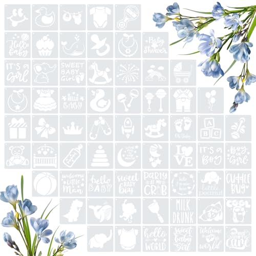 Amrules 65 Pcs Painting Stencils, Shower Theme, 4 x 4 Inch | Plastic, Drawing Templates Set for Crafts, Reusable DIY Art Stencil, For Wood, Walls, Cards, Fabrics, Rocks, Home Decoration - style: Shower