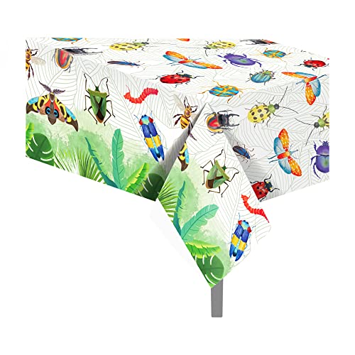 1 Pack Insects Party Plastic Tablecloth 54 x 87 Inch Long Rectangular Table Cover for Buffet, Birthday Party Holiday Dinner, Picnic or Tablecloth for Kitchen Event Use - color: Insect