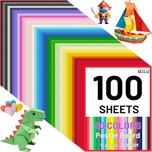 100 Pcs 50 Assorted Color Poster Board 11 x 14 In Colored Posterboard Paper Bulk 250 GSM Thickness Cardstock Blank Smart Vision Board for School Drawing Arts Craft Projects Display DIY Scrapbooking - size: 11 x 14 in