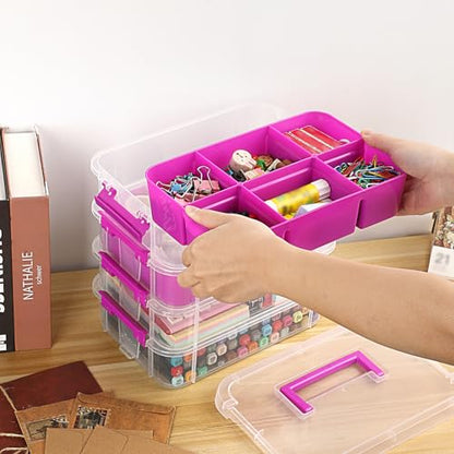 JUXYES 4-Tiers Plastic Stack Carry Storage Containers Box wih Handle Lids - color: Purple