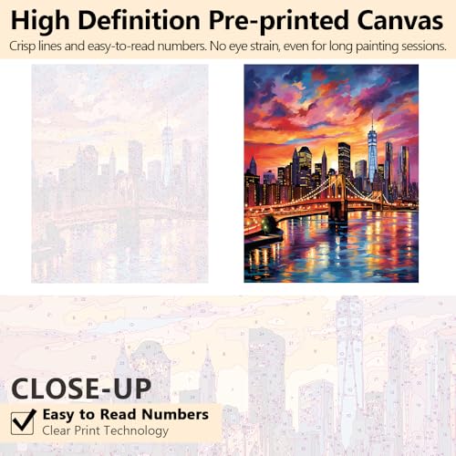 TUMOVO Brooklyn Bridge Sunset Paint by Numbers Kit for Adults - color: Artwork-08