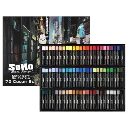 Soho Urban Artist Oil Pastels Set of 72 - Extra Soft, Blendable, Highly Pigmented and Vibrant, Ideal for Artists & Professionals - Suitable for Drawing, Sketching, Layering, and Scraping - size: 72 Count (Pack of 1)