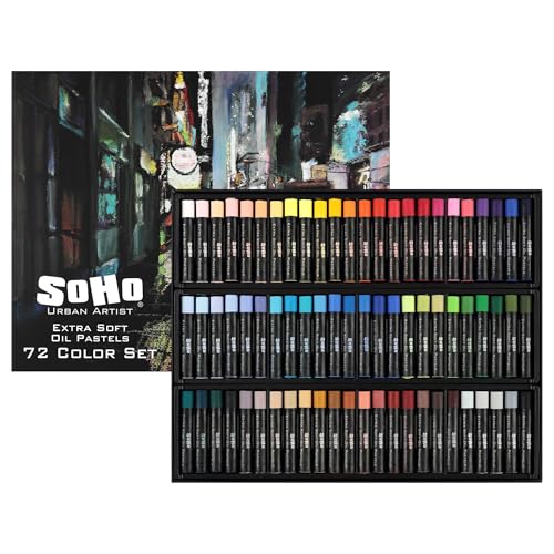 Soho Urban Artist Oil Pastels Set of 72 - Extra Soft, Blendable, Highly Pigmented and Vibrant, Ideal for Artists & Professionals - Suitable for Drawing, Sketching, Layering, and Scraping - size: 72 Count (Pack of 1)
