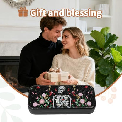 FlyingMage 5D Diamond Art Painting Kit for Adults Beginner, Small DIY Diamond Dots Gem Art Painting Mosaic Kits, Cute Hard Shell Sunglasses Eyeglasses Glasses Case for Women Teen, Flower Skull - color: Black Skull