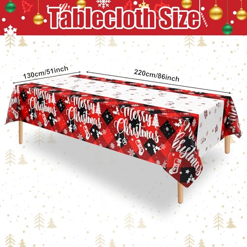 3Pcs Christmas Buffalo Plaid Snowflake Tablecloth, 51 x 86 Inch Red and Black Checkered Plastic Table Cover for Winter Holiday, New Year, Christmas Party Decorations - color: Buffalo Plaid Snowflake