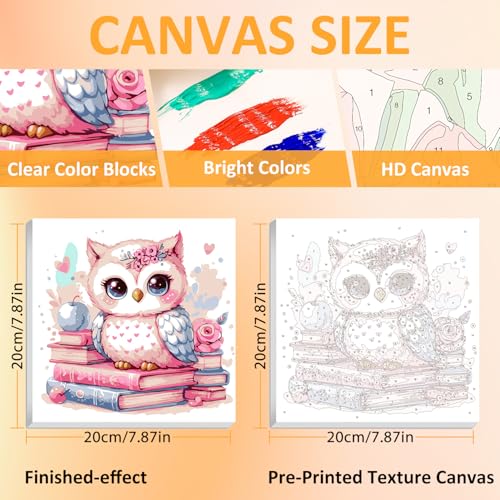 Owl Paint by Numbers Kit for Kids, 8x8 inch | DIY Paint by Numbers for Kids, Ages 4-8-12, with Frame, Wooden Easel, Gifts Box, Fun and Relaxing,Home Wall Decor - color: Owl01