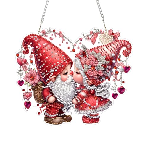 LILEIDECO DIY Valentine’s Day Diamond Art Painting Kits Special Shape Rhinestone Window Pendants Hanging Home Garden Wall Double-Sided Pattern (Single Side Point Drill)- Love Gnomes - color: BL36