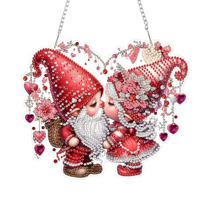 LILEIDECO DIY Valentine’s Day Diamond Art Painting Kits Special Shape Rhinestone Window Pendants Hanging Home Garden Wall Double-Sided Pattern (Single Side Point Drill)- Love Gnomes - color: BL36