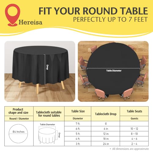 Premium Black Plastic Table Cloth Disposable (2 Pack) Round Tablecloth (84in) Party Table Cloths Disposable, Perfect Table Cloth Round Cover for Any Table Up to 6 Feet - color: Fa1 - Black, size: 2 PACK | Round | 84 Inch