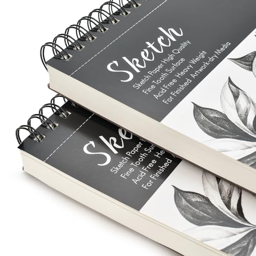 AGPtEK Sketch Book, Art Drawing Pad 9 X 12, 100 Sheets, 60lb/100g, 2 Pack - size: Top Spiral-Bound