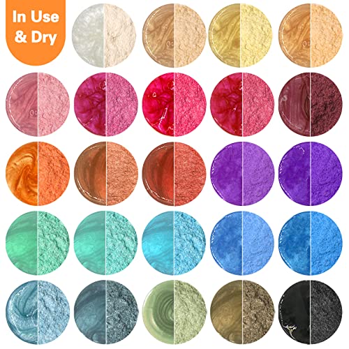 SEISSO Mica Powder - 24 Colors, 0.35 oz(10g) Bottles - Mica Glitter & Pigment for Epoxy Resin, Lip Gloss, Soap, Candle, Bath Bomb, Art Crafts, Nails, Slime - color: 24 Colors