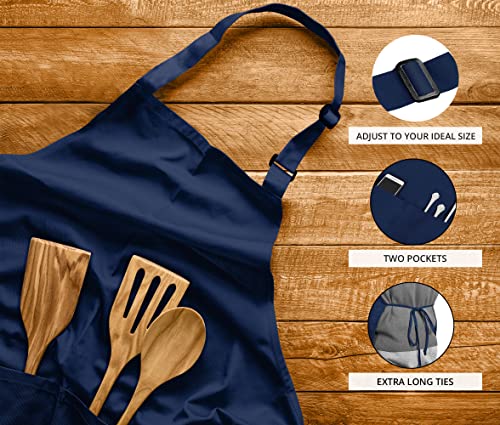Utopia Kitchen 2 Pack Bib Apron, Adjustable with 2 Pockets, Water and Oil Resistant, Cooking Kitchen Chef Apron for Women Men - color: Navy