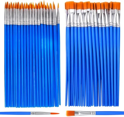 AROIC Paint Brushes Set,110 Pcs Flat & Fine Nylon Acrylic Brushes Bulk - color: Blue, size: 55 Flat + 55 Fine
