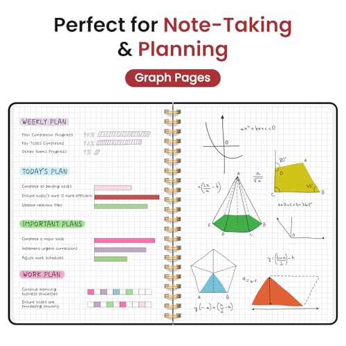 Taja Graph Spiral Journal Notebook for Women & Men, 140 Pages, Graph Paper Hardcover Notebook for Planning & Tracking, Journals for Graphing, A5(5.7" x 7.9") – Black - color: C.Black, style: c-Graph