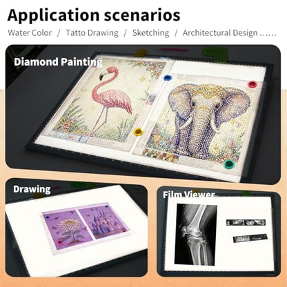A2 Light Board for Diamond Painting, Super Bright Magnetic Light Pad, 12V2A Adapter Dimmerable，Lightbox for Tracing and Drawing, Corded Light Table for Sketching, Animation, Weeding Vinyl - size: 25.39"L x 18.31"W x 0.3"H