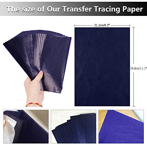 100 Sheets Carbon Transfer Paper,Blue Carbon Copy Paper Tracing Paper with 5pcs Double-end Embossing Stylus for Wood,Paper,Canvas and Other Art Surfaces (8.3 x 11.7 inch) - color: Blue (100 Sheets)
