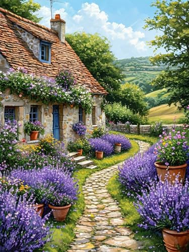 Accompany Wind Country Path Diamond Art Kits for Adults, 5D Diamond Painting Kits for Beginners,DIY Round Full Drill Diamonds Gem Art Crafts for Home Wall Decor Gifts 12x16 Inch - color: Country lane