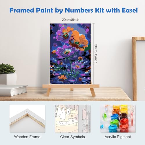 MOGTAA Paint by Numbers Kit for Adults with Frame, Flowers Paint by Number Canvas, Flowers Scenery Paint by Numbers with Easel, DIY Oil Painting Kit for Home Wall Decor 8 x 12 Inch - color: Flowers
