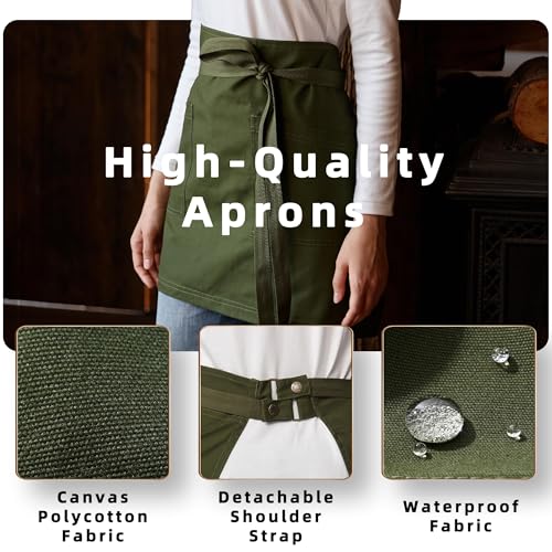Waist Apron for Men Server Bistro Half 4251BY - color: Army Green, size: 1 Pack