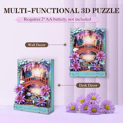 3D Puzzles for Adults Water Lilies Wooden Bloom Craft with LED Light - color: Twilight Water Lilies