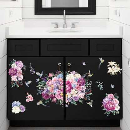 Joeyan Floral Rub On Transfers for Furniture and Crafts, 2 Large Watercolor Peony Design Sheets 12''x18'', DIY Home Decal on Wood Glass Metal Canvas Porcelain Paper Plastic, Pink and Purple - style: Pink and Purple Peony