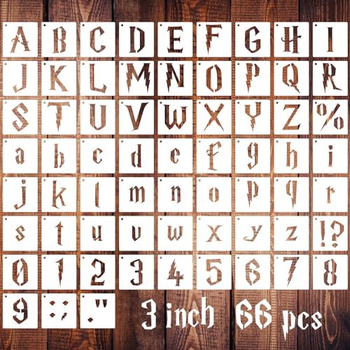 3 Inch Gothic Letter Stencils for Painting, 66 Pcs Reusable Old English Stencils, Calligraphy Letter Number Symbol Drawing Template Kit for Journal Scrapbook Signage DIY Art Project - size: 3 inch