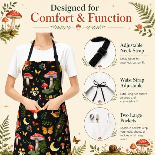 Mushrooms Apron with 2 Pockets Adjustable Stain Resistant Kitchen Cooking Apron for Baking BBQ Grilling Grilling Painting Gardening - color: Mushrooms