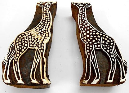 CraftsofIndia® Pair of Giraffe Wooden Blocks Stamps for Printing on Textiles, Pottery Crafts,Henna, Scrapbooking (Set of 2) - size: Pack # 106