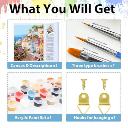 Paint by Numbers Kit for Adults, Adult Paint by Number Kits 16x20 Inch - color: Seaside Town