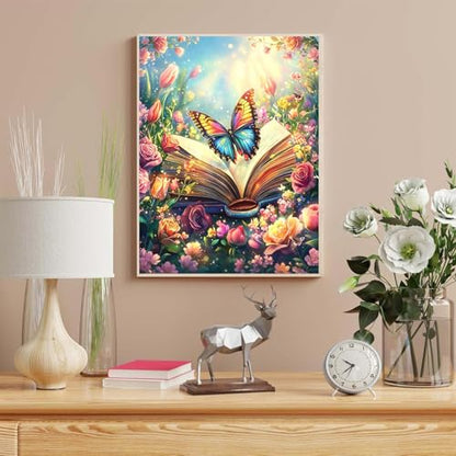 Book Paint by Numbers Kit for Adults, Paint by Number for Adults 16x20 Inch - color: Book Butterfly Flowers