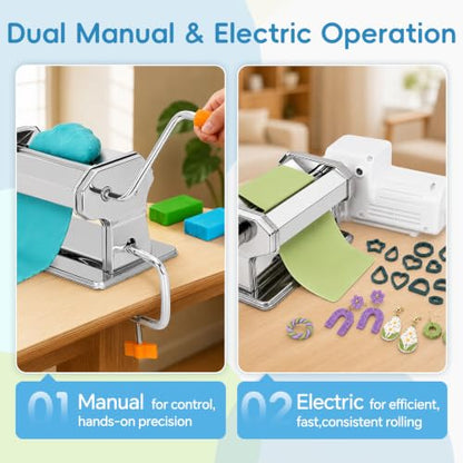 nuyooioo Electric Polymer Clay Press Machine,Clay Roller Machine,Polymer Clay Cutters Set for Clay Earring Making,Includes Clamp and Hand Crank,Polymer Clay Tools for Clay Earring Making
