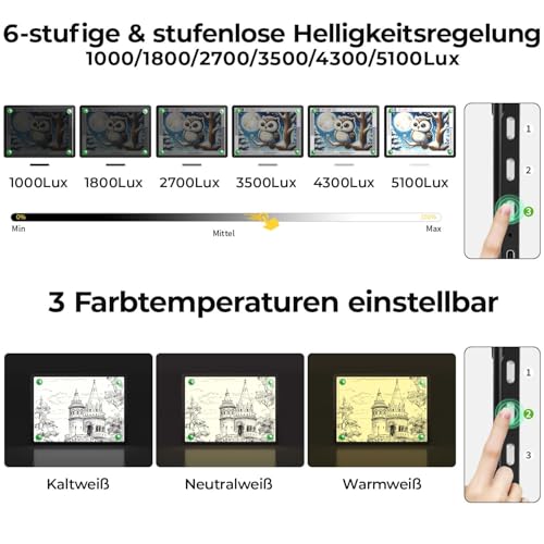 Zocelight Rechargeable A3 Light Board with Built-in Stand,Super Bright Magnetic Light Box for Tracing,Wireless Light Pad for Diamond Painting,Side Buttons,5000mAH Battery,LED Light Table for Drawing - size: A3 with Stand