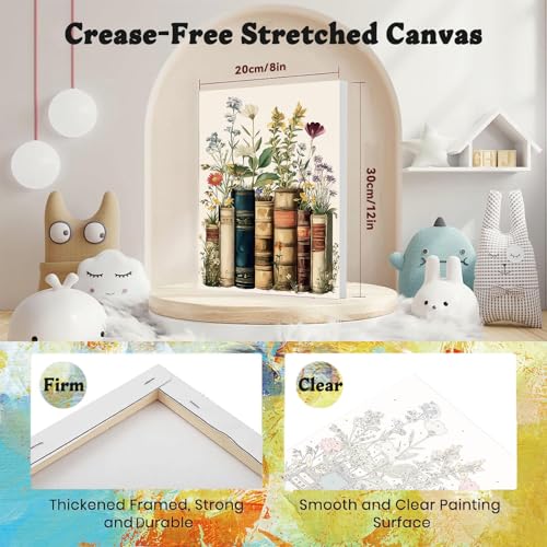 xackcme Book Paint by Numbers for Adults with Framed Canvas 8x12 inch | Flowers Paint by Number on Canvas, DIY Books Acrylic Oil Painting Kits with Wooden Easel Brushes for Home Wall Decor - color: BKH1847