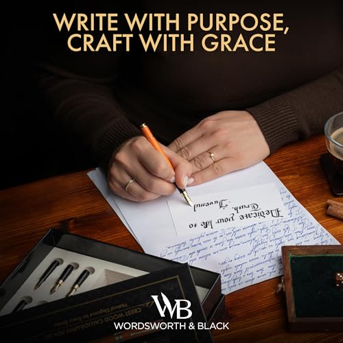 Wordsworth & Black Luxury Bamboo Cherry Calligraphy Pen Set, 6 Nibs | Fountain Ink Bottle, Cartridges , Refill Converter, Gift for Men , Women, Smooth Writing, Journaling , Lettering - color: Cherry Wood