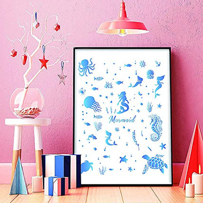 20 Pieces Summer Sea Ocean Stencils Marine Organism Background Painting Templates Summer Reusable Sea Animals Stars Shells Fish Stencil for DIY Crafts Scrabooking Art Projects (6 X 6 Inch) - color: 20 PCS